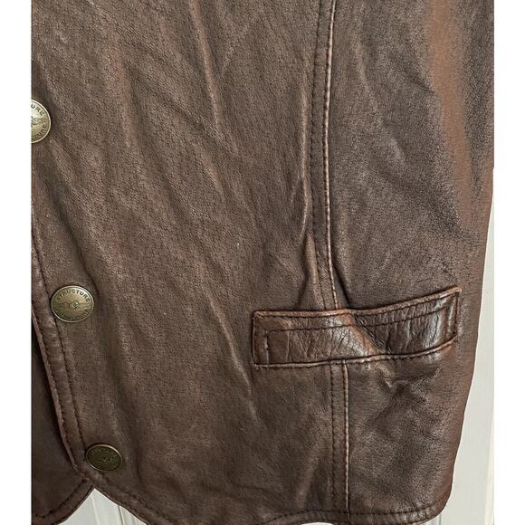 Vintage STRUCTURE Leather Men's Vest Small Snap Brown Riding Biker Western Rodeo - Picture 4 of 13